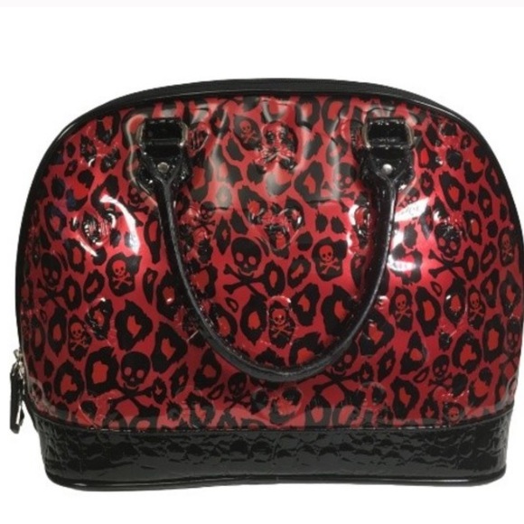 Loungefly Leopard Skull Embossed Dome Satchel RARE Bag Purse Double Zipper - Picture 3 of 13